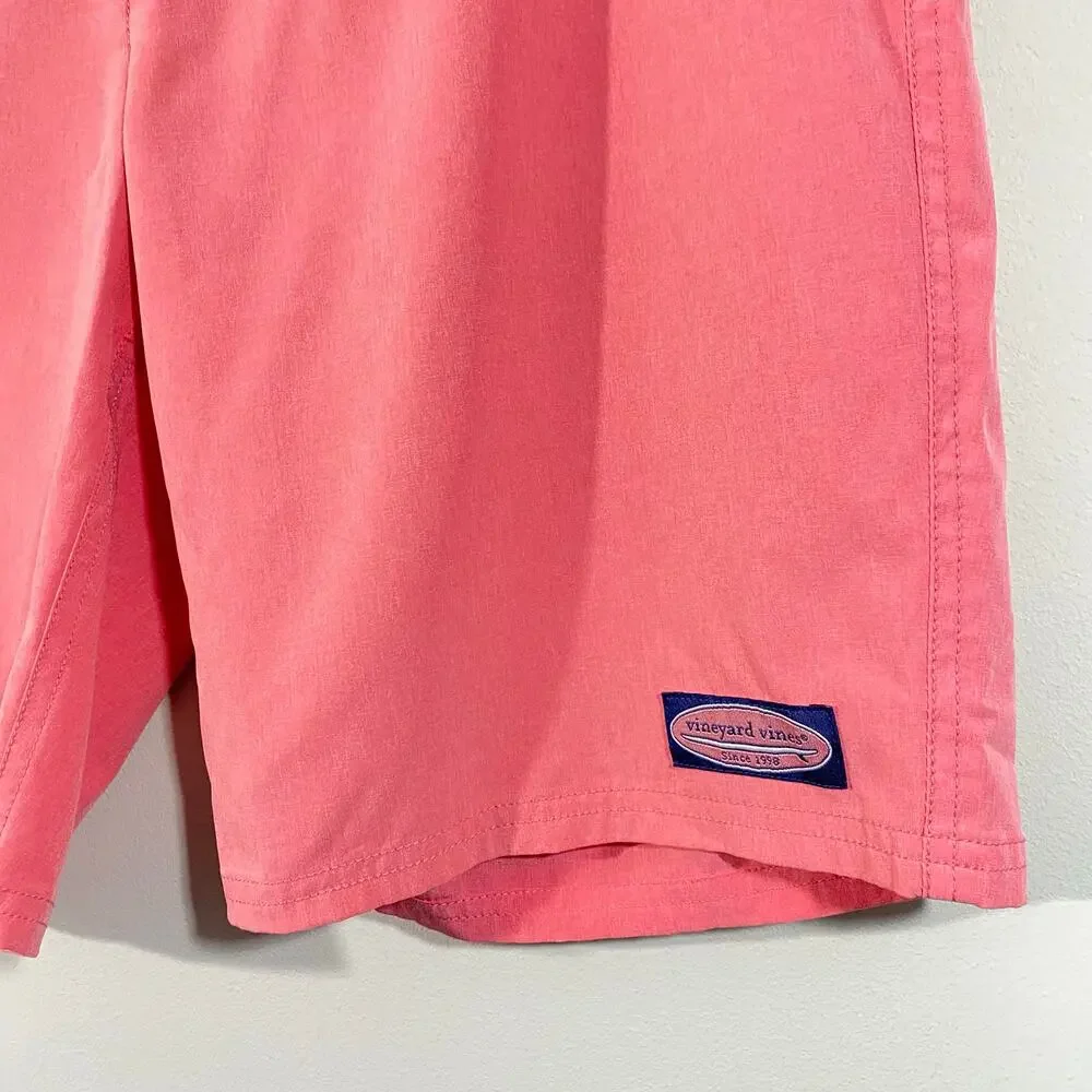 Vineyard Vines Men Pink Logo Patch Swim Trunk Size 32